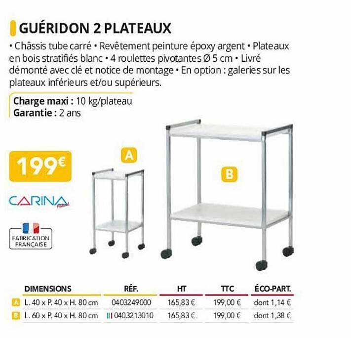guéridon 2 plateaux carina