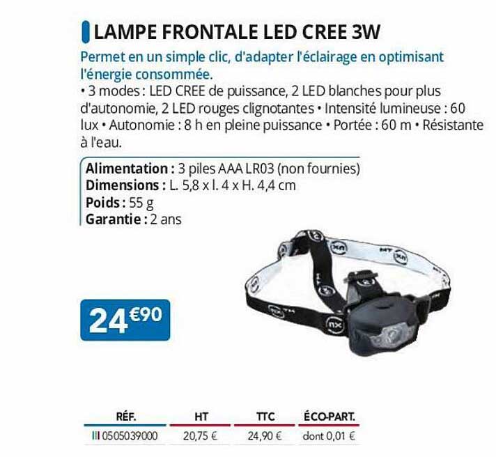 lampe frontale led cree 3w
