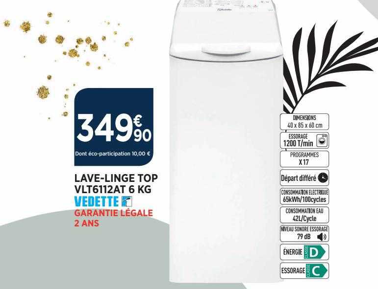 lave-linge top vlt6112at 6 kg vedette
