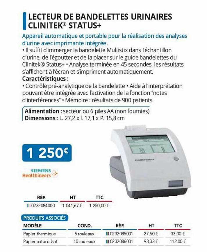 lecteur de bandelettes urinaires clinitek status+ siemens
