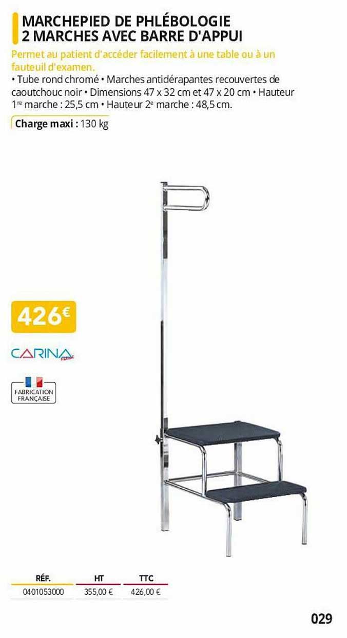 marchepied de phlébologie 2 marches avec barre d'appui carina