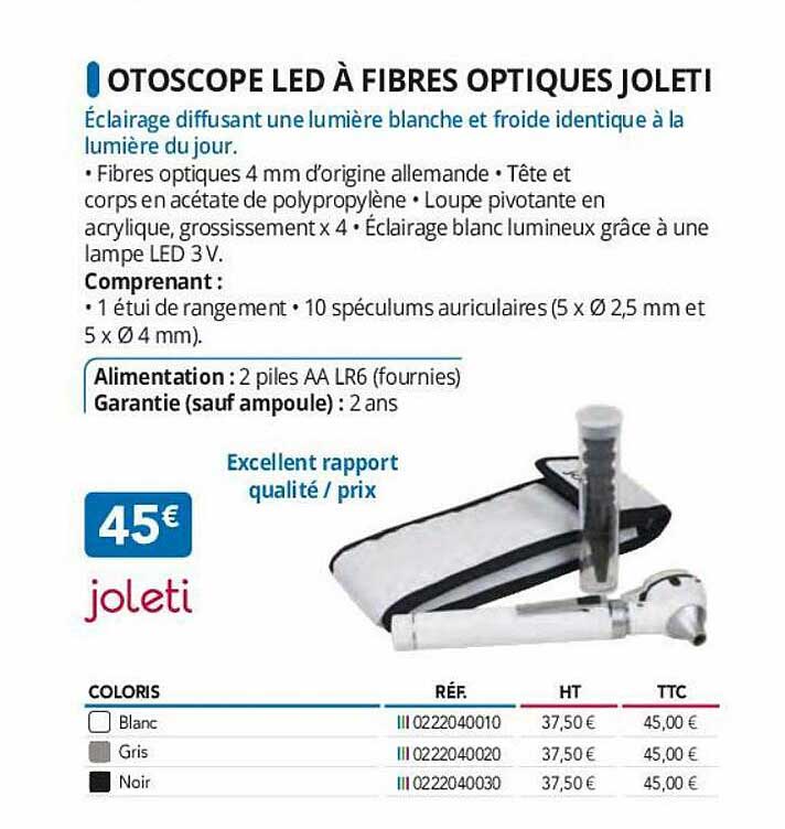 otoscope led à fibres optique joleti