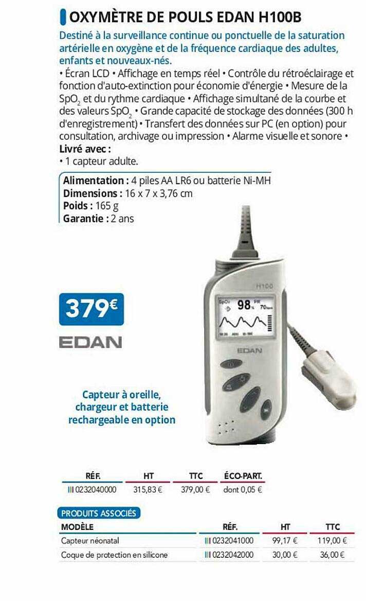 oxymètre de pouls edan h100b