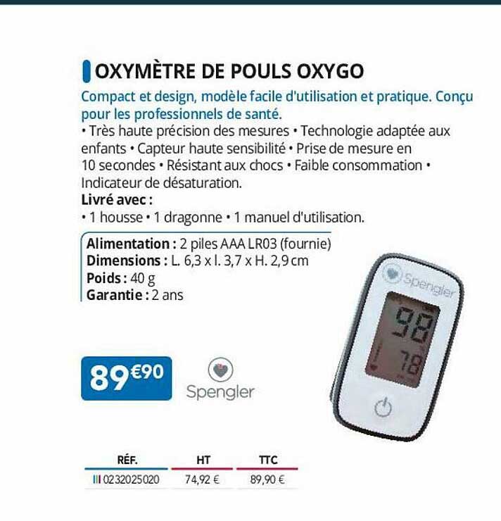 oxymètre de pouls oxygo spengler