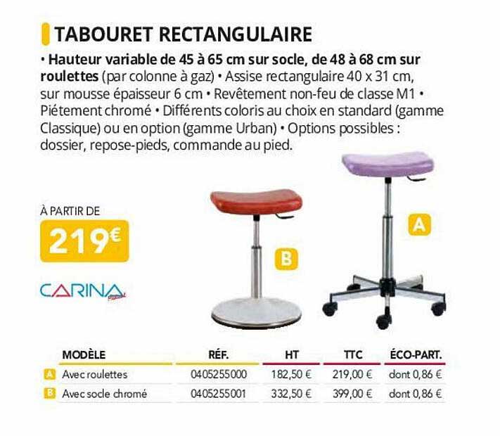 tabouret rectangulaire carina