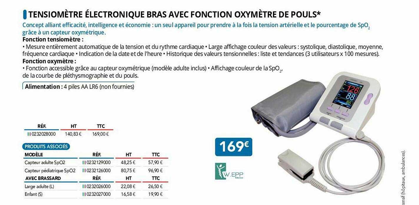 tensiomètre électronique bras avec fonction oxymètre de pouls