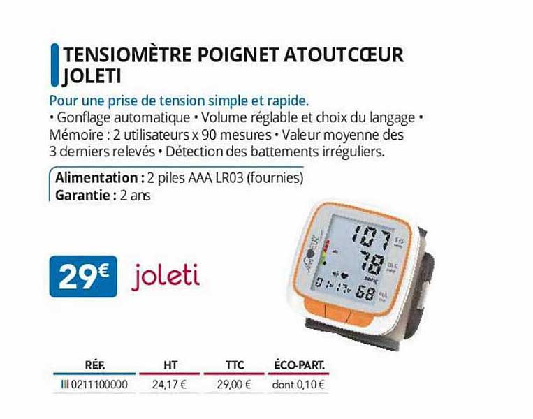 tensiomètre  poignet atout cœur joleti