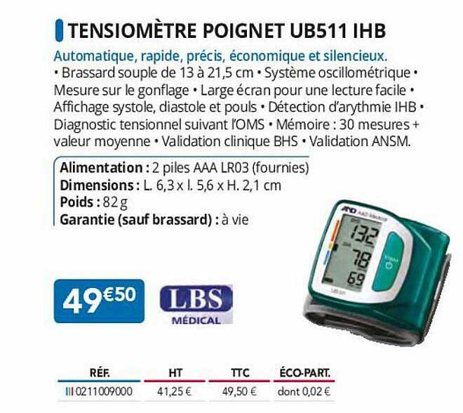 tensiomètre poignet ub511 ihb lbs medical