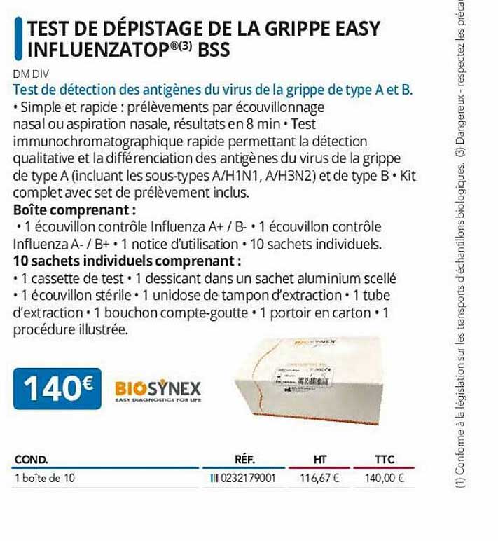 test de dépistage de la grippy easy influenzatop bss