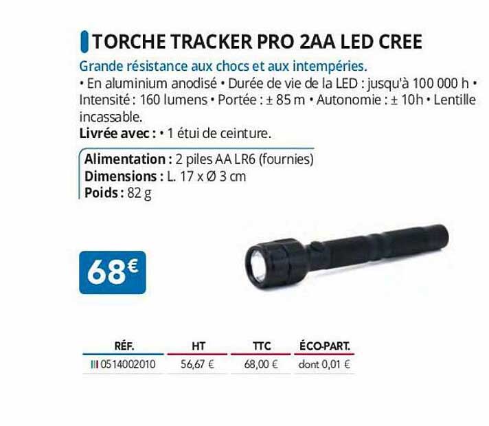 torche tracker pro 2aa led cree