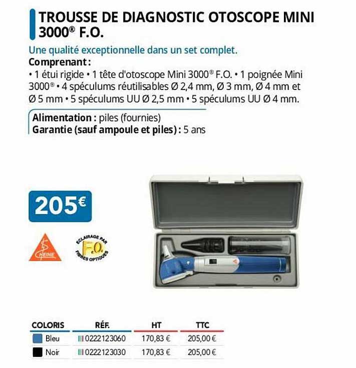 trousse de diagnostic otoscope mini 3000 f.o.