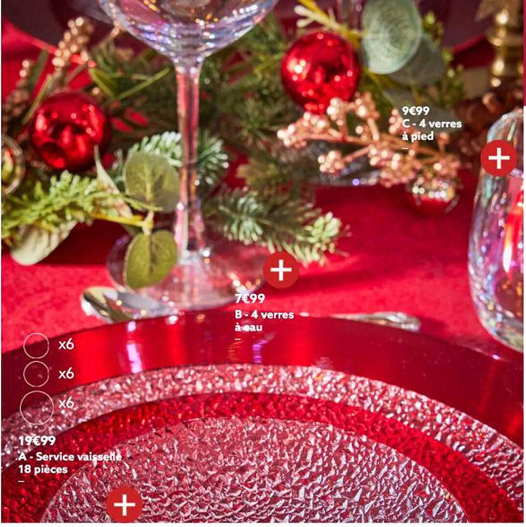 4 Verres à Pied, 4 Verres à Eau, Service Vaisselle 18 Pièces