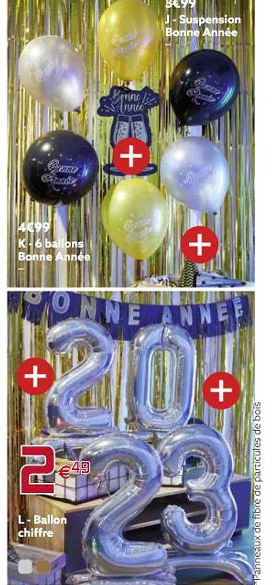 suspension bonne année, 6 ballons bonne année, ballon chiffre