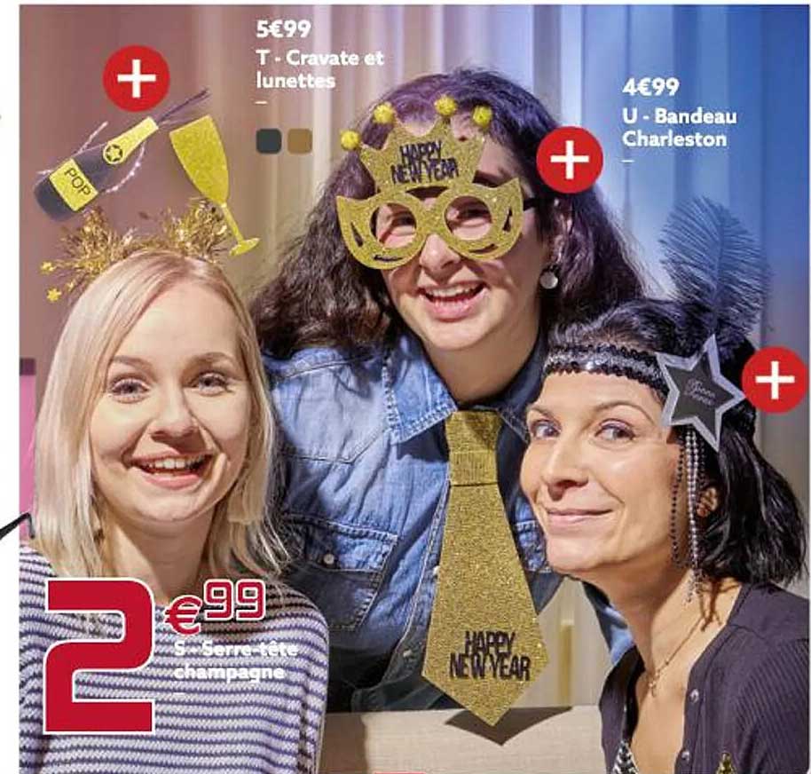 cravate et lunettes, bandeau charleston, serre-tête champagne