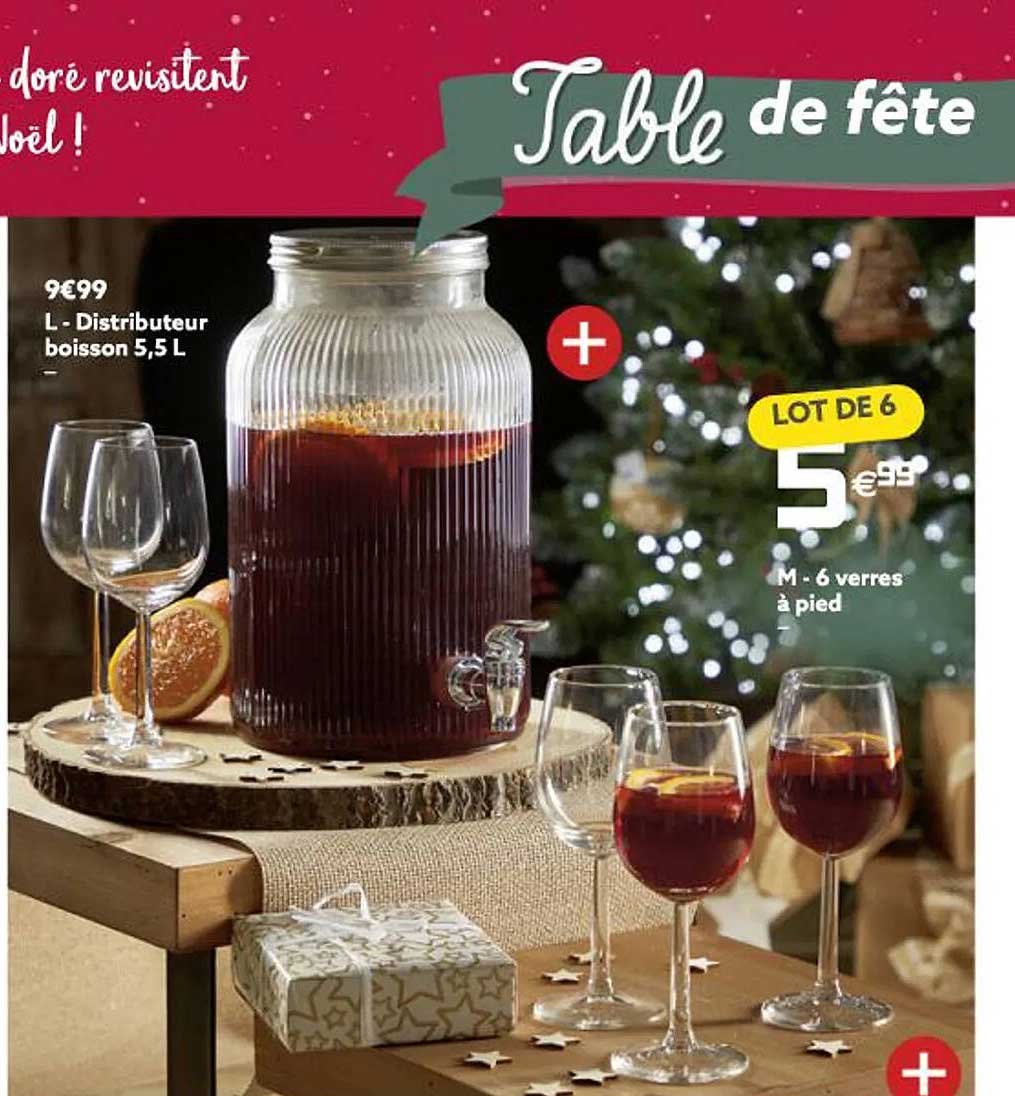 distributeur boisson 5,5l, 6 verres à pied