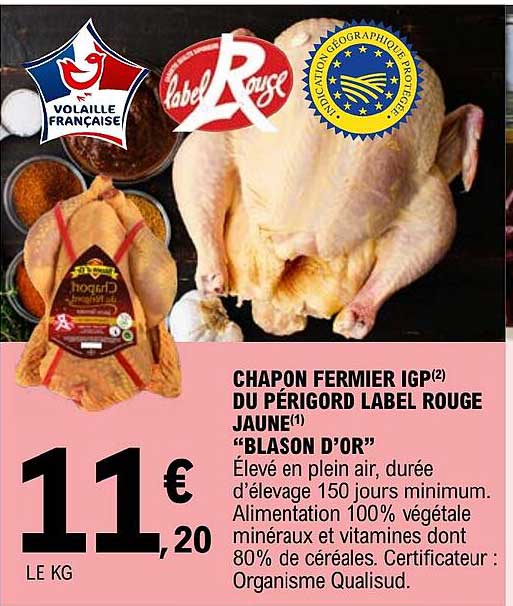 chapon fermier igp du périgord label rouge jaune "blason d'or"