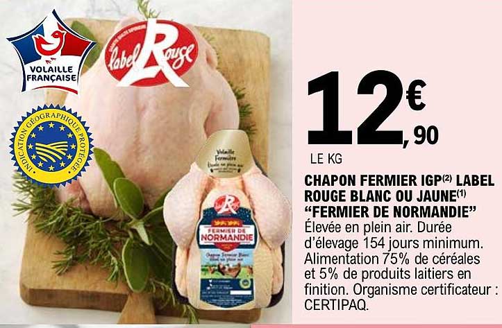 chapon fermier igp label rouge blanc ou jaune "fermier de normandie"