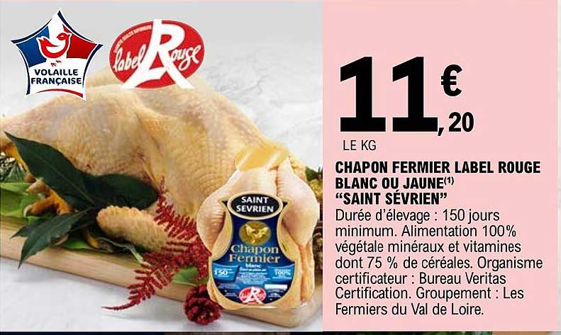chapon fermier label rouge blanc ou jaune "saint sévrien"