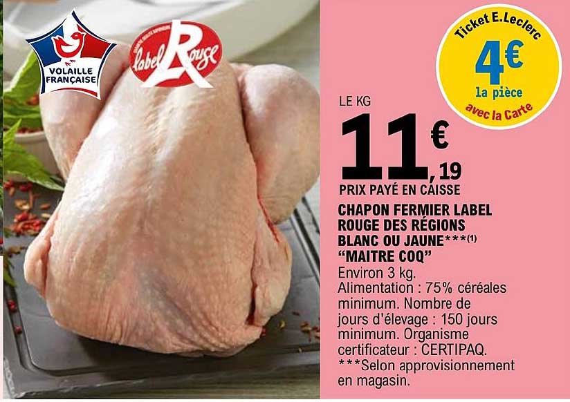 chapon fermier label rouge des régions blanc ou jaune "maître coq"