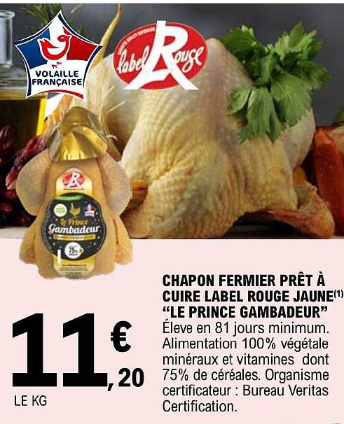 chapon fermier prêt à cuire label rouge jaune "le prince gambadeur"