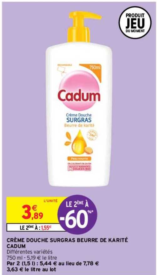crème douche surgras beurre de karité cadum