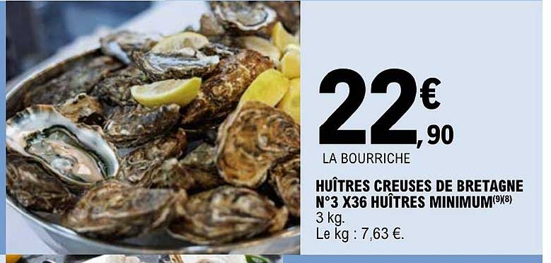 huîtres creuses de bretagne n°3 x36 huîtres minimum