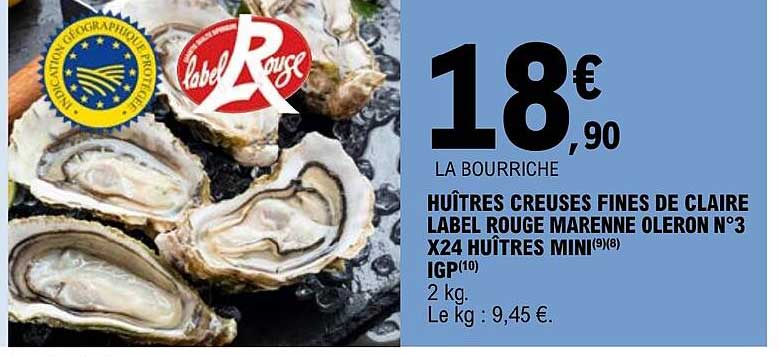 huîtres creuses fines de claire label rouge marenne oléron n°3 x24 huîtres mini igp