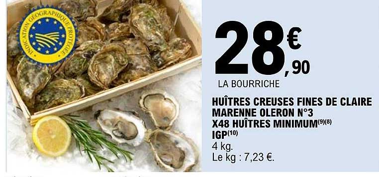 huîtres creuses fines de claire marenne oléron n°3 x48 huîtres minimum igp