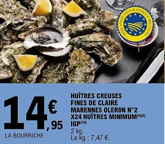 huîtres creuses fines de claire marennes oléron n°2 x24 huîtres minimum igp