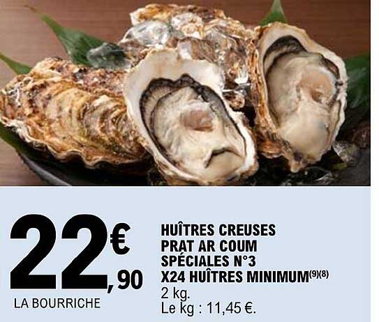 huîtres creuses prat ar coum spéciales n°3 x24 huîtres minimum