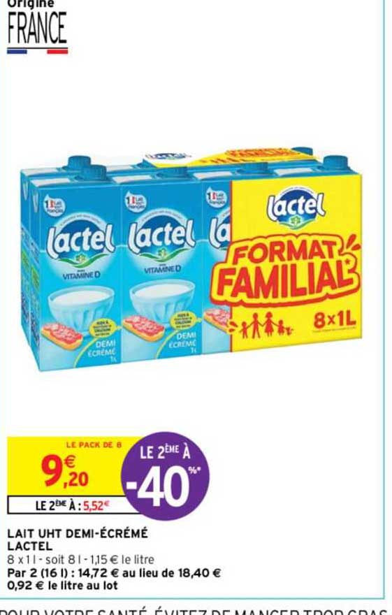 lait uht demi-ecreme lactel