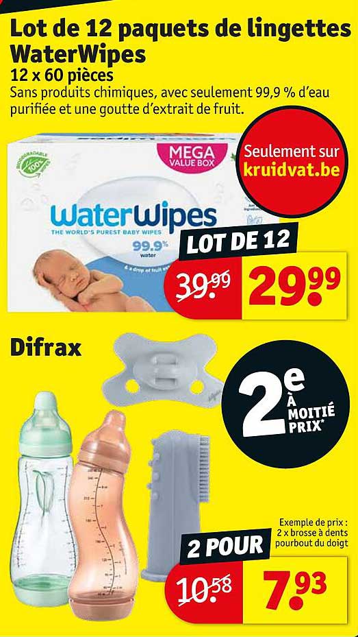 lot de 12 paquets de lingettes waterwipes