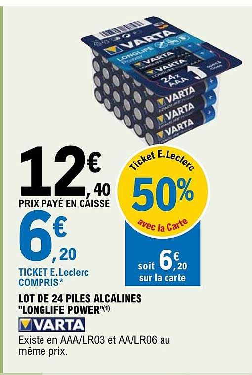 lot de 24 piles alcalines "longlife power varta