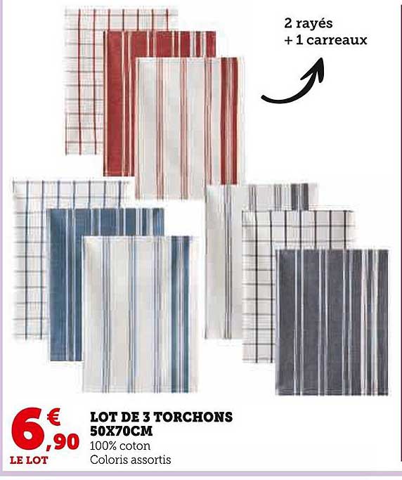 lot de 3 torchons 50x70cm