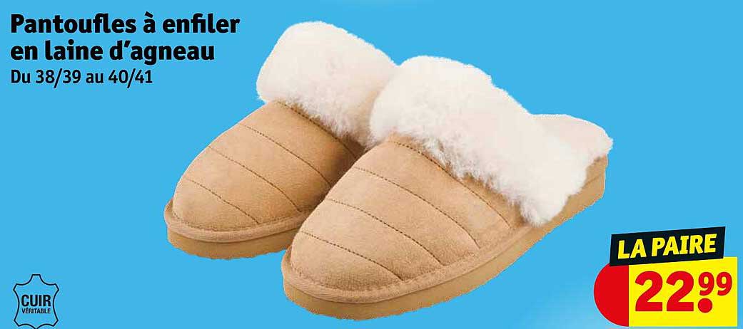 pantoufles a enfiler en laine d'agneau