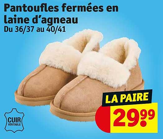 pantoufles fermees en laine d'agneau