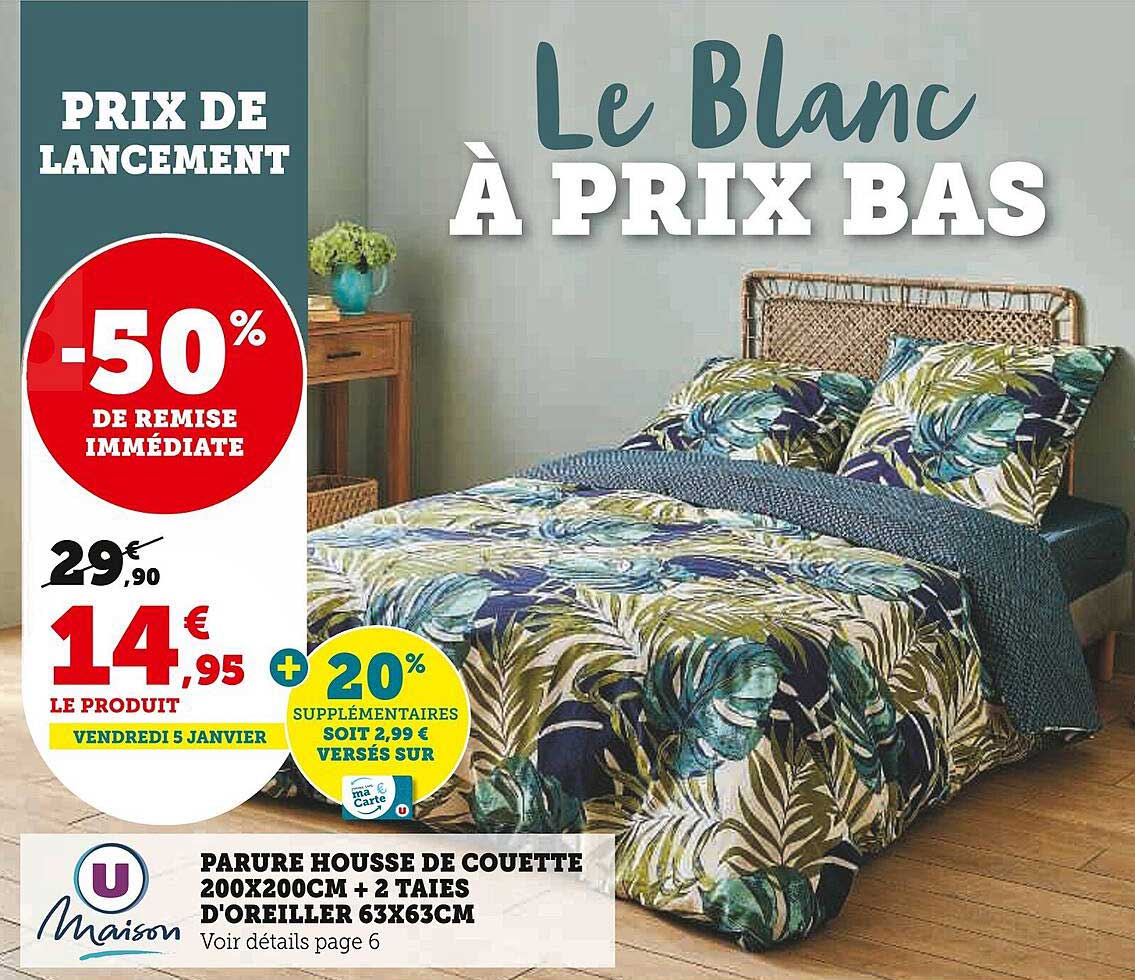 parure housse de couette 200x200cm + 2 tales d'oreillerq 63x63cm