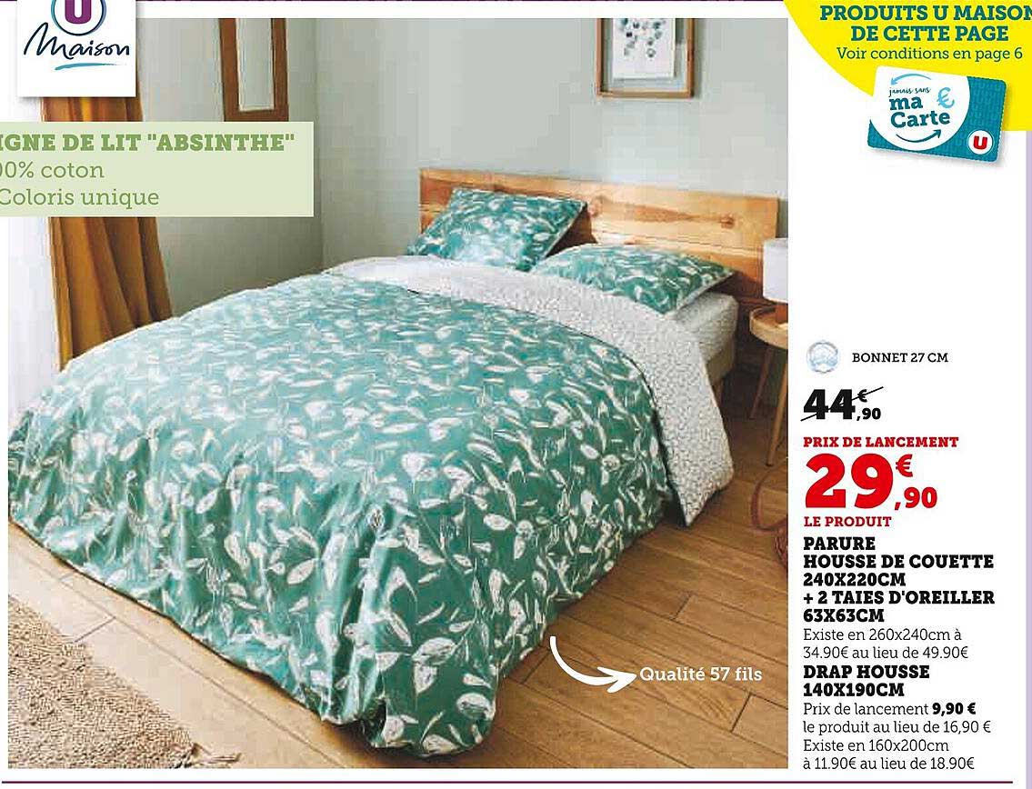 parure housse de couette 240x220cm + 2 tales d'oreiller 63x63cm