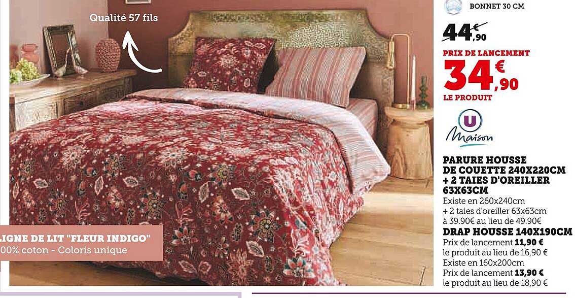 parure housse de coutte 240x220cm+2 taies d'oreiller 63x63cm