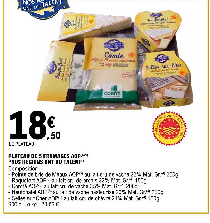 plateau de 5 fromages aop "nos régions ont du talent"