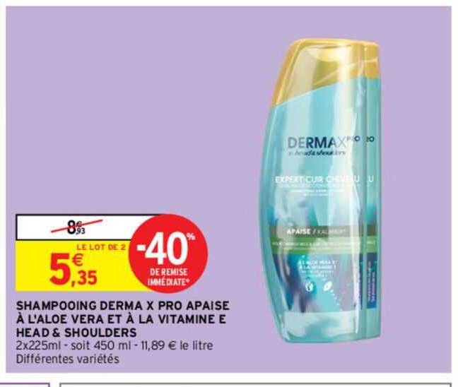 shampooing derma x pro apaise a l'aloe  vera et a la vitamine e head & shoulders