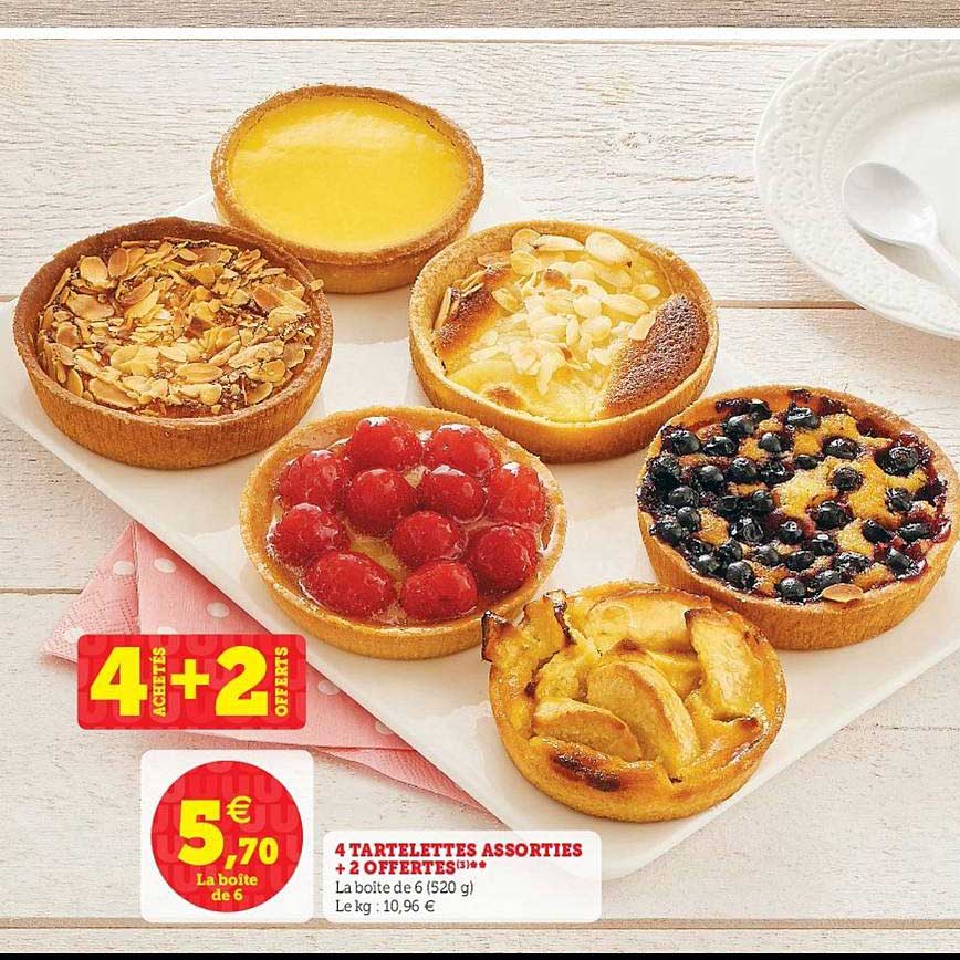 4 Tartelettes Assorties + 2 Offertes