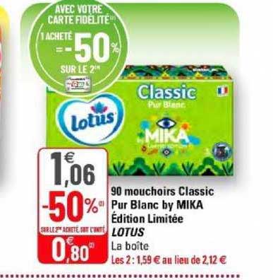 90 mouchoirs classic pur blanc by mika édition limitée lotus