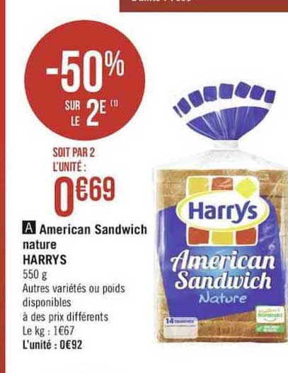 american sandwich nature harrys -50% sur le 2è