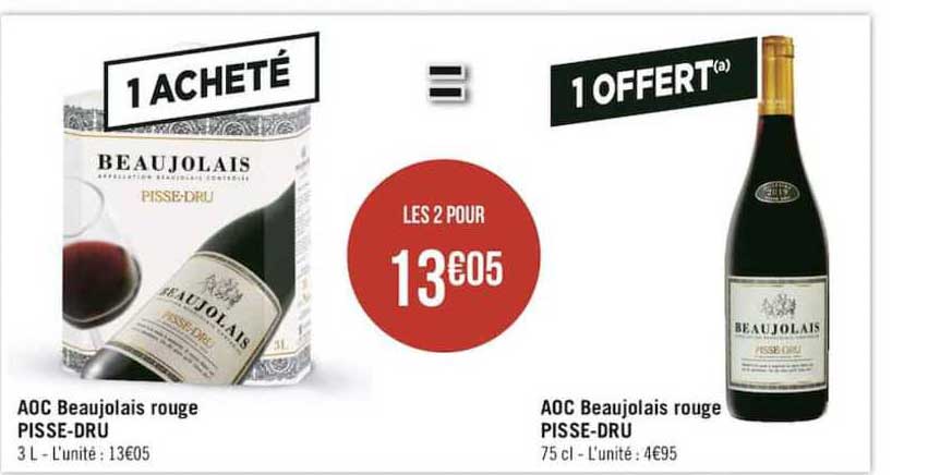 Aoc Beaujolais Rouge Pisse Dru 1 Acheté = 1 Offert