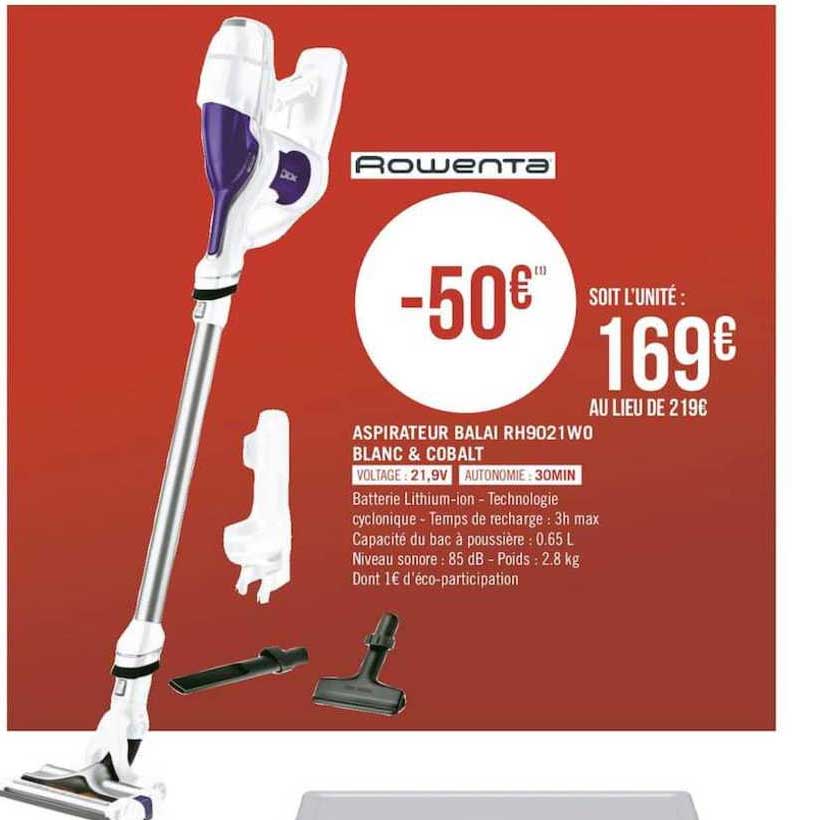 aspirateur balai rh9021wo blanc & cobalt rowenta