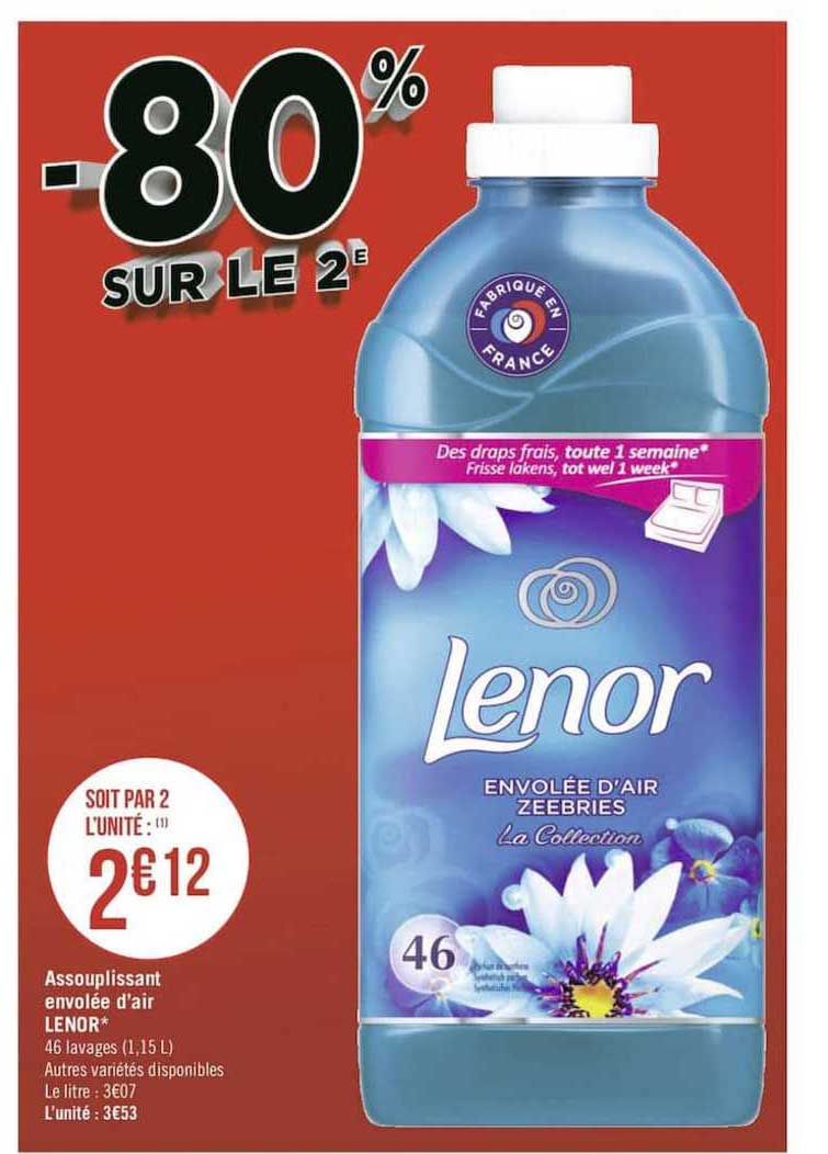 assouplissant envolée d'air lenor -80% sur le 2è
