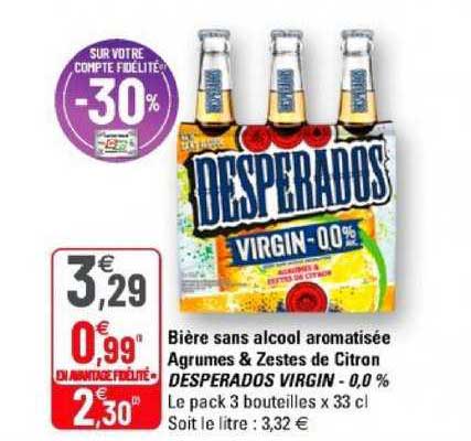 bière sans alcool aromatisée agrumes & zestes de citron desperados virgin
