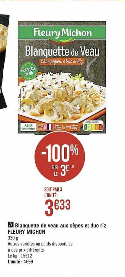 blanquette de veau aux cèpes et duo riz fleury michon