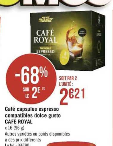café capsules espresso compatibles dolce gusto café royal -68% sur le 2è